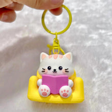 Load image into Gallery viewer, Reading Cat Keycharms