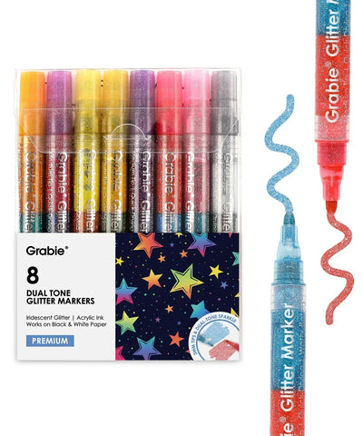 Grabie | Dual Tone Iridescent Glitter Acrylic Paint Marker - 8 pack