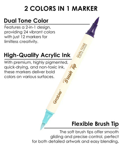 Grabie | Dual Tone Brush Tip Acrylic Paint Marker (12)