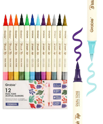 Grabie | Dual Tone Brush Tip Acrylic Paint Marker (12)