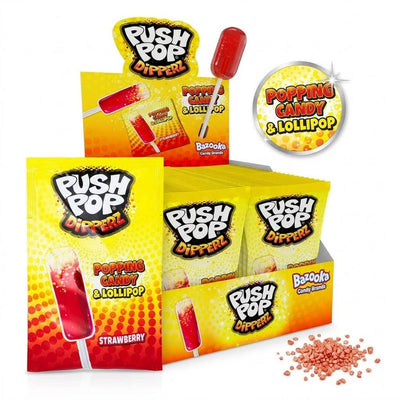 Bazooka Push Pop Dipperz Popping Candy Lollipop - Strawberry