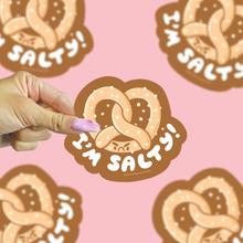 Load image into Gallery viewer, Turtle's Soup - Salty Pretzel Grumpy Foodie Snack Pun Vinyl Sticker
