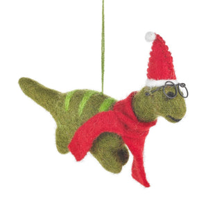 Christmas Dinosaur w/ Specs Felt Ornament