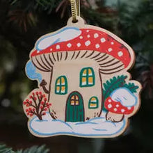 Load image into Gallery viewer, Winter Mushroom House Wooden Ornament